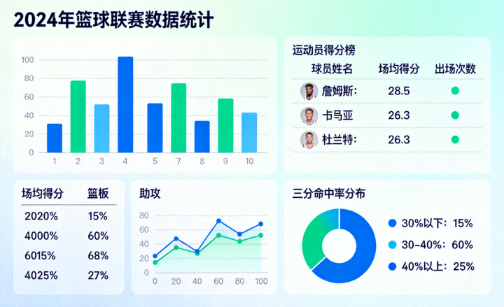 体育数据分析图表与统计报表画面